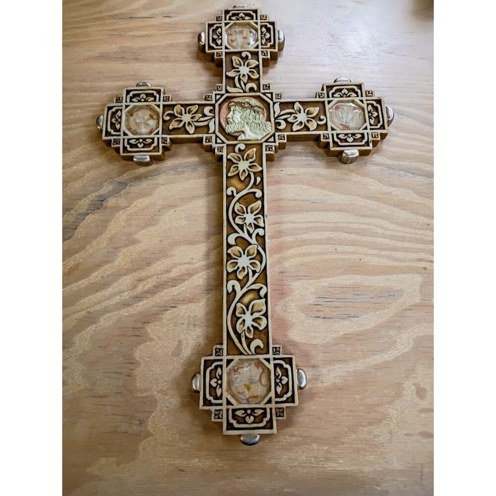 Vintage United Design Spiritual Harvest Cameo Cross 16"